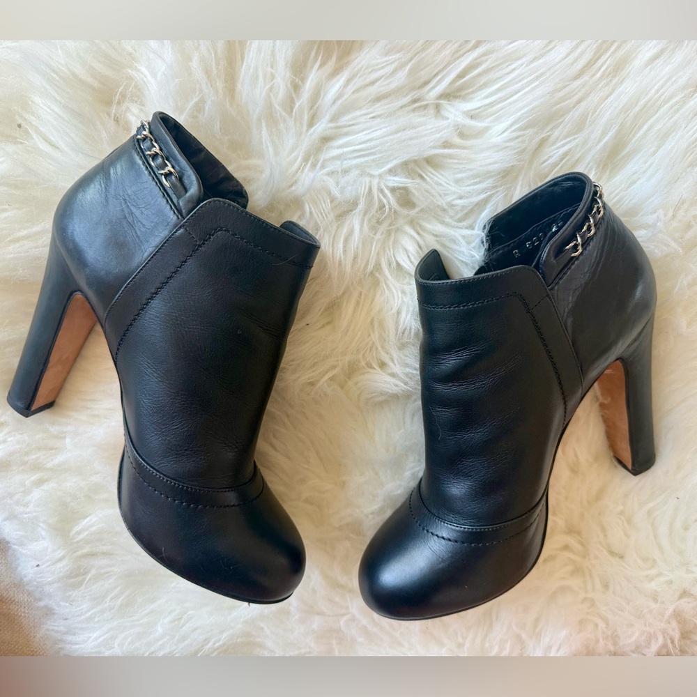 Chanel Silver Chain Round Toe Booties, 39